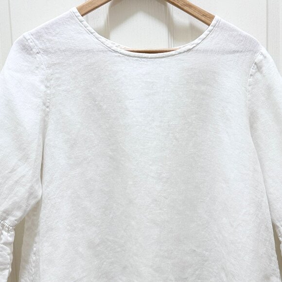 Bryn Walker Fran Women's 100% Linen Tunic Top Size XS White Ruffle Sleeves Boho - Picture 2 of 12